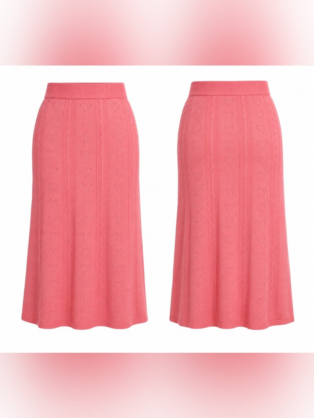 A New Day Pink Heart Pointelle Cable Knit A-Line Midi Skirt M Coquette NWT Girly